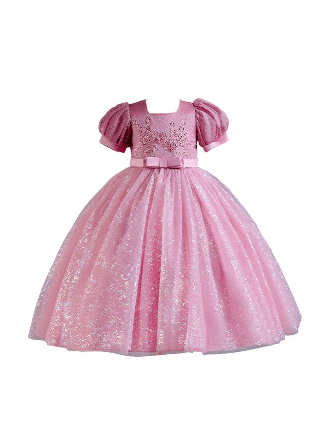 Luobobeibei Girls' Blue Long Dress Children'S Princess Dress Wedding Host Performance Costume Pink 110 - Image 3