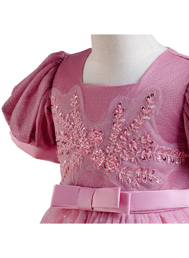 Luobobeibei Girls' Blue Long Dress Children'S Princess Dress Wedding Host Performance Costume Pink 110 - Image 5