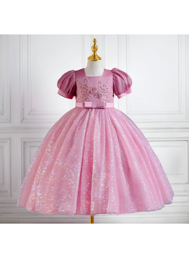 Luobobeibei Girls' Blue Long Dress Children'S Princess Dress Wedding Host Performance Costume Pink 110 - Image 2