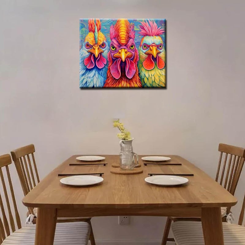 Tucocoo Colorful Hippy Roosters Paint by Numbers Kits On Canvas for Adults Easy DIY Oil Painting for Students Adults Beginner with Brushes Acrylic Painting for Home Wall Art Decor Gifts16x20inch No Frame - Image 4