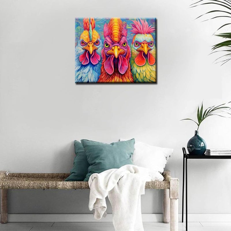 Tucocoo Colorful Hippy Roosters Paint by Numbers Kits On Canvas for Adults Easy DIY Oil Painting for Students Adults Beginner with Brushes Acrylic Painting for Home Wall Art Decor Gifts16x20inch No Frame - Image 2