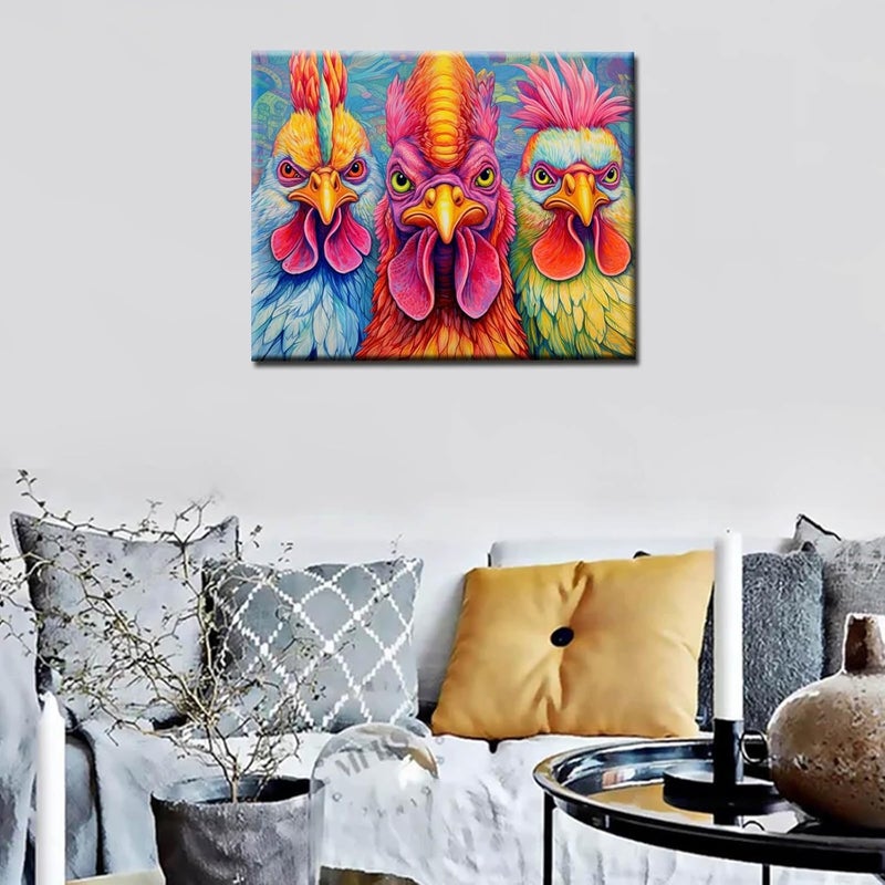 Tucocoo Colorful Hippy Roosters Paint by Numbers Kits On Canvas for Adults Easy DIY Oil Painting for Students Adults Beginner with Brushes Acrylic Painting for Home Wall Art Decor Gifts16x20inch No Frame - Image 3