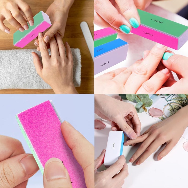 Duomama 6 Pcs 4-Way Nail Buffer Blocks with Nail Brush, 180/600/1000/3000 Grit Professional Buffing Kit for Natural & Acrylic Nails - Image 2