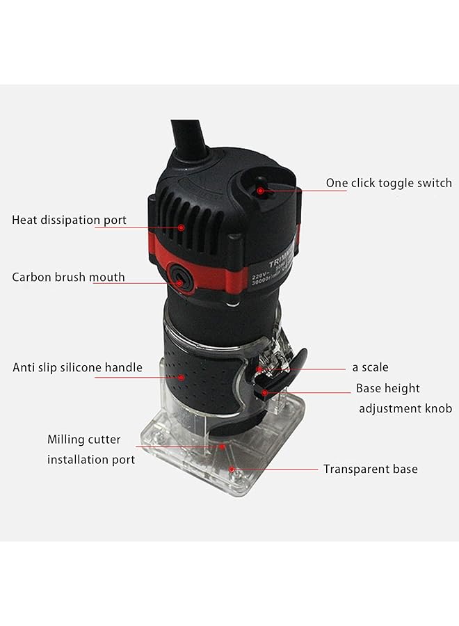 erorex Multifunctional Electric Wood Trimmer Wood Router Laminate Trimmer Professional Slotting Trimming Grooving Machine For Woodworker Carpenter With 15Pcs Milling Cutters 800W 30000Rmin 220V - Image 2