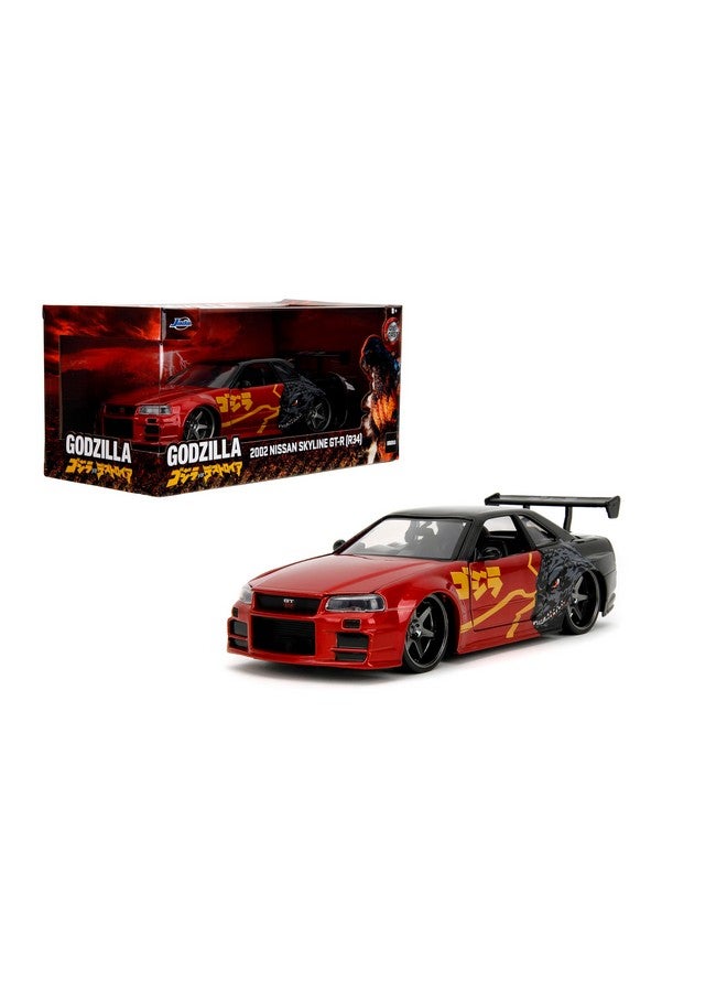 Jada 2002 Nissan Skyline GT-R (R34) RHD (Right Hand Drive) Red Metallic and Black Godzilla vs. Destoroyah (1995) Movie Hollywood Rides Series 1/24 Diecast Model Car - Image 1