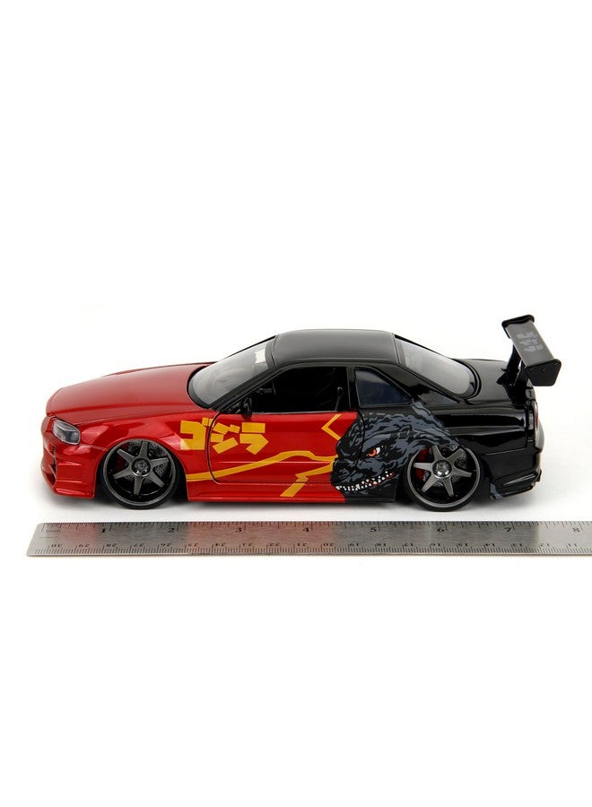 Jada 2002 Nissan Skyline GT-R (R34) RHD (Right Hand Drive) Red Metallic and Black Godzilla vs. Destoroyah (1995) Movie Hollywood Rides Series 1/24 Diecast Model Car - Image 4