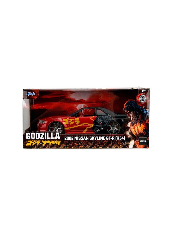 Jada 2002 Nissan Skyline GT-R (R34) RHD (Right Hand Drive) Red Metallic and Black Godzilla vs. Destoroyah (1995) Movie Hollywood Rides Series 1/24 Diecast Model Car - Image 5