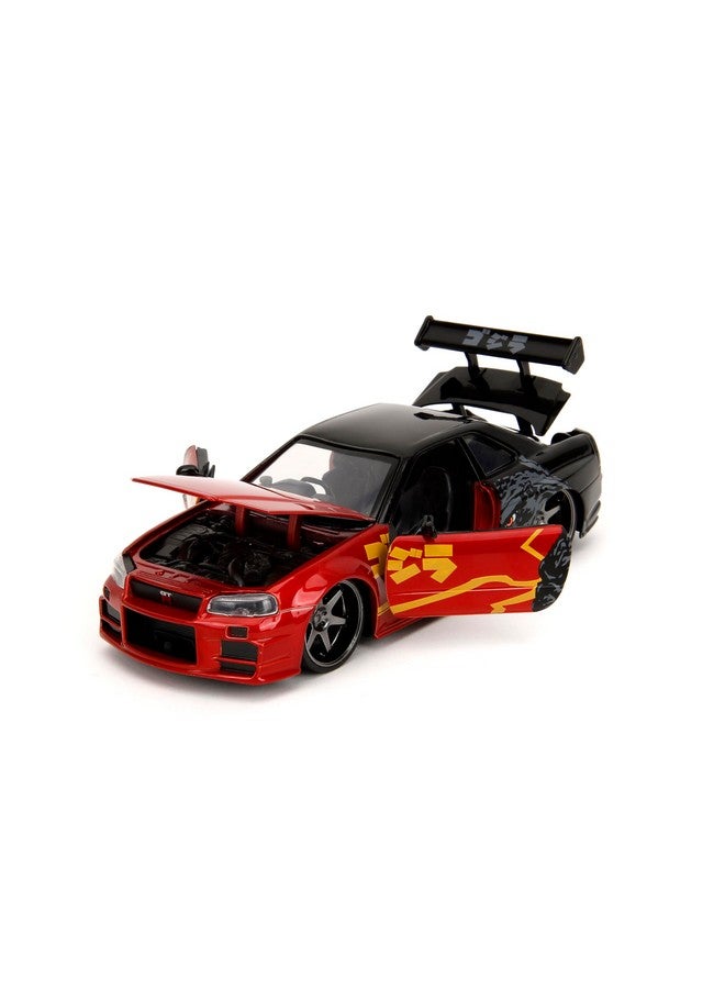 Jada 2002 Nissan Skyline GT-R (R34) RHD (Right Hand Drive) Red Metallic and Black Godzilla vs. Destoroyah (1995) Movie Hollywood Rides Series 1/24 Diecast Model Car - Image 3