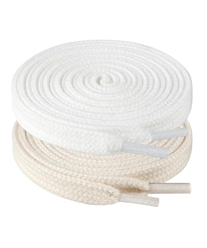 Handshop Wide Flat Athletic Shoelaces 5/16"(2 Pair) - Shoe Laces for Sneakers and Casual Shoes Replacements Beige+Off White 51 inch (130cm) - Image 1