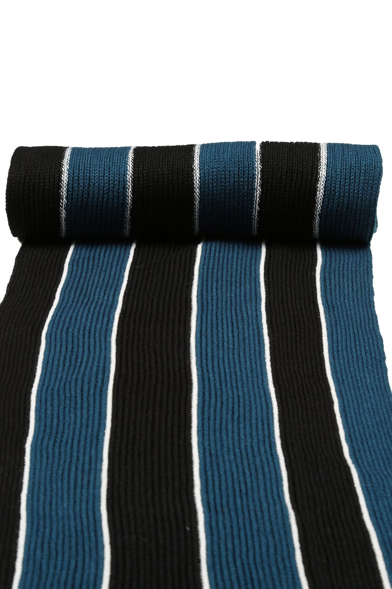 Sakkas 1591 - Rhyland Striped Color Block Knitted Winter Scarf With Fringe - Black/Blue - OS - Image 2