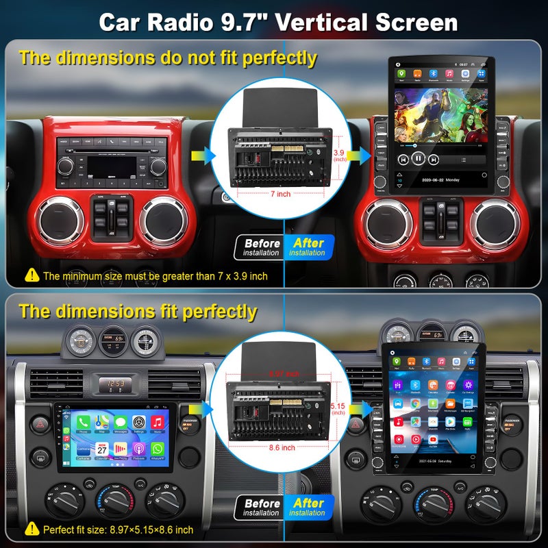 electrosmart Double din car Radio Universal 9.7" Touch Screen Head Unit, Support Wireless carplay Android auto, Support GPS Navigation, FM Bluetooth Steering Wheel Control, Mirrorlink, Reverse Camera - Image 2