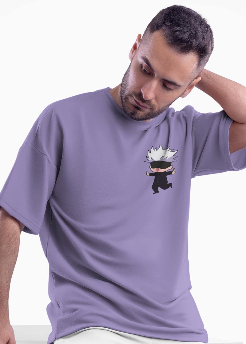 crazymonk Unisex Cotton Jujutsu Kaisen Ora Ora Gojo Satoru Anime Oversized T-Shirt - Lilac, XXL, Lilac Oversized Fit - Image 4