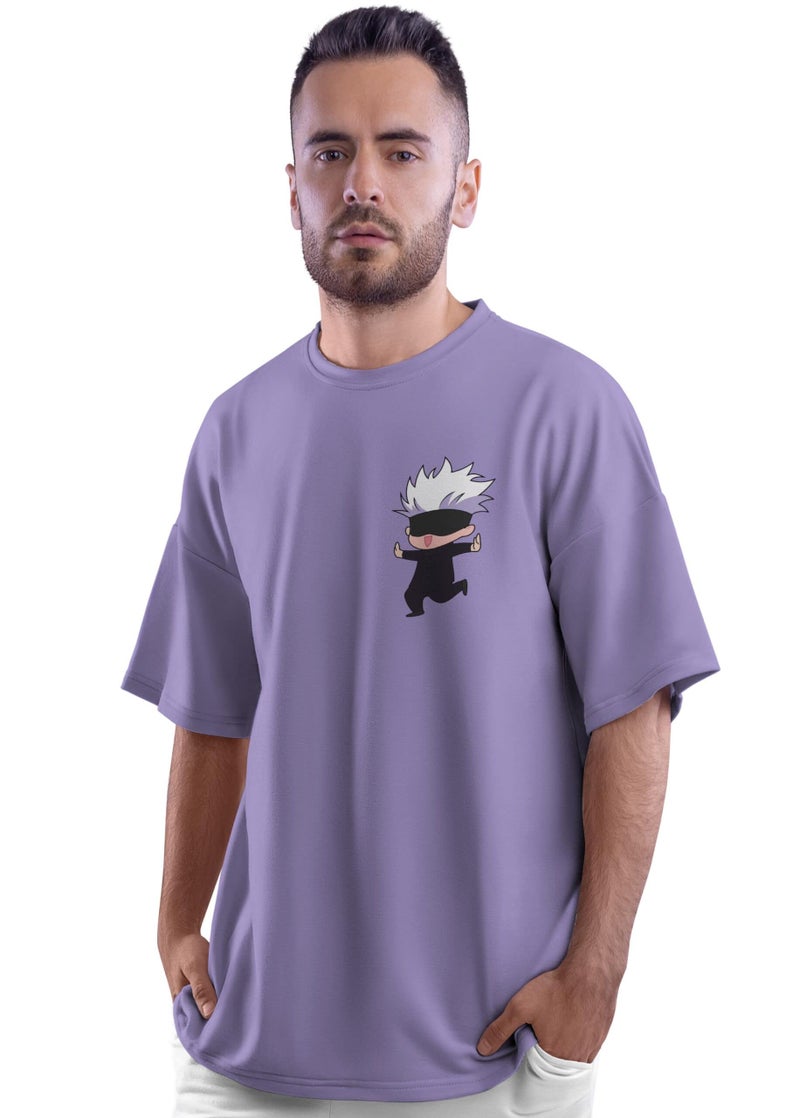 crazymonk Unisex Cotton Jujutsu Kaisen Ora Ora Gojo Satoru Anime Oversized T-Shirt - Lilac, XXL, Lilac Oversized Fit - Image 3