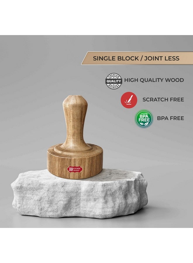 KITCHEN EXPERT, THE KITCHEN'S BEST Kitchen Expert Wooden Hand Masher | Single Block/Jointless Wood | Paratha Seakni | Roti Presser | Potato/Pav Bhaji Masher | 1 Pc - Image 5