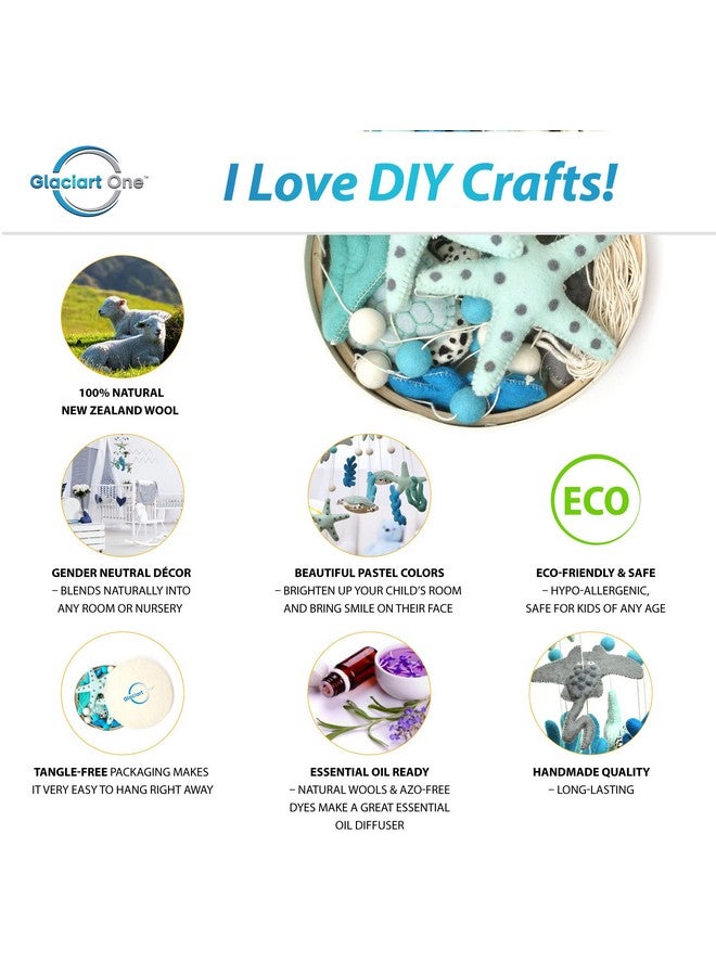 Glaciart One Ocean Nursery Mobile - Colorful Decor for Crib, Baby Rooms - Handmade, Child-Safe Wood, Felt Wool & Cotton - Ocean Themed Decoration for Girls & Boys - 10x30Inch, 60Inch Hanging String - Image 2