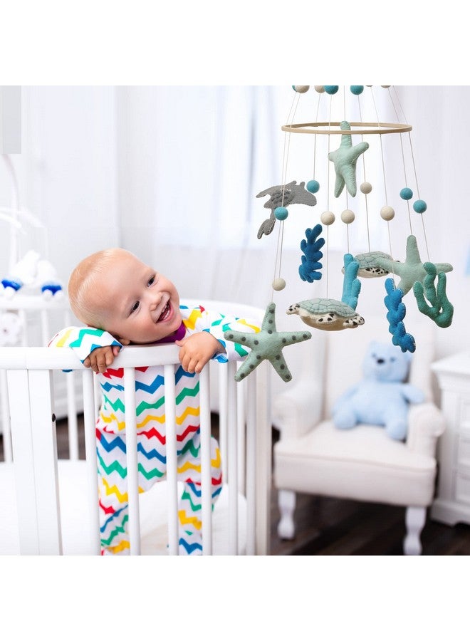 Glaciart One Ocean Nursery Mobile - Colorful Decor for Crib, Baby Rooms - Handmade, Child-Safe Wood, Felt Wool & Cotton - Ocean Themed Decoration for Girls & Boys - 10x30Inch, 60Inch Hanging String - Image 3