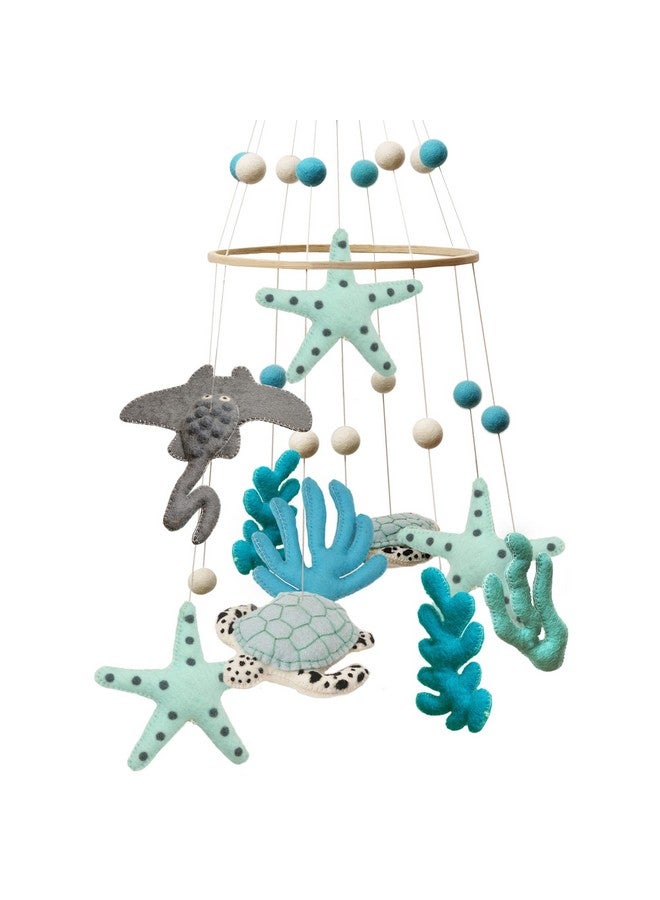 Glaciart One Ocean Nursery Mobile - Colorful Decor for Crib, Baby Rooms - Handmade, Child-Safe Wood, Felt Wool & Cotton - Ocean Themed Decoration for Girls & Boys - 10x30Inch, 60Inch Hanging String - Image 1