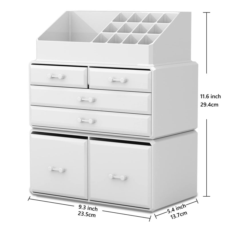READAEER Makeup Organizer 3 Pieces Cosmetic Storage Case with 6 Drawers (White) - Image 2