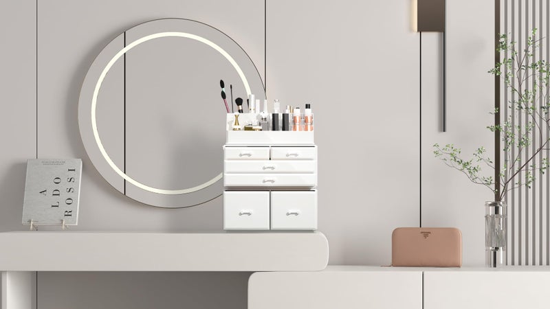 READAEER Makeup Organizer 3 Pieces Cosmetic Storage Case with 6 Drawers (White) - Image 4