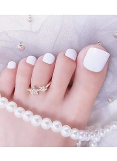 24pcs Solid Color Toenail Patch,White Elegant Wear Nail
