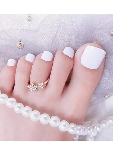 24pcs Solid Color Toenail Patch,White Elegant Wear Nail