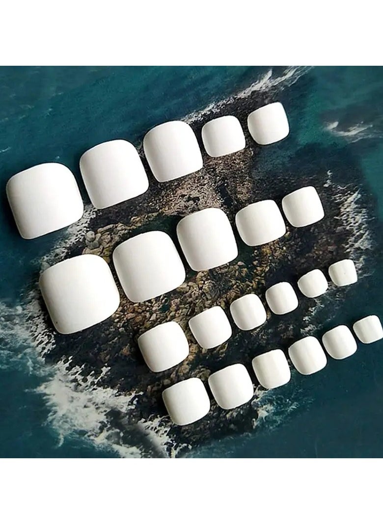 ORiTi - 24pcs Solid Color Toenail Patch,White Elegant Wear Nail - Image 1