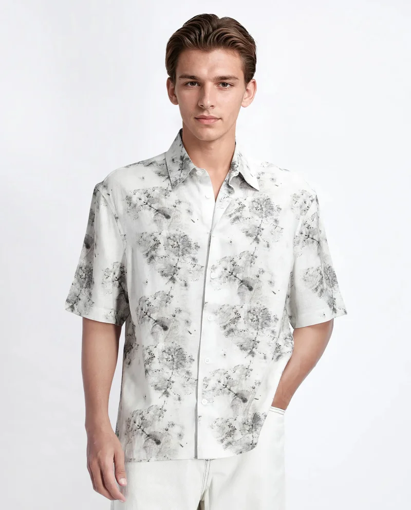 Rare Rabbit Rare Rabbit Men's Palmz White Cotton Fabric Short Sleeve Collared Neck Button Closure Floral Print Shirt
