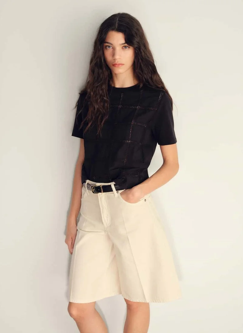 MANGO Contrasting Collar Cotton T-Shirt