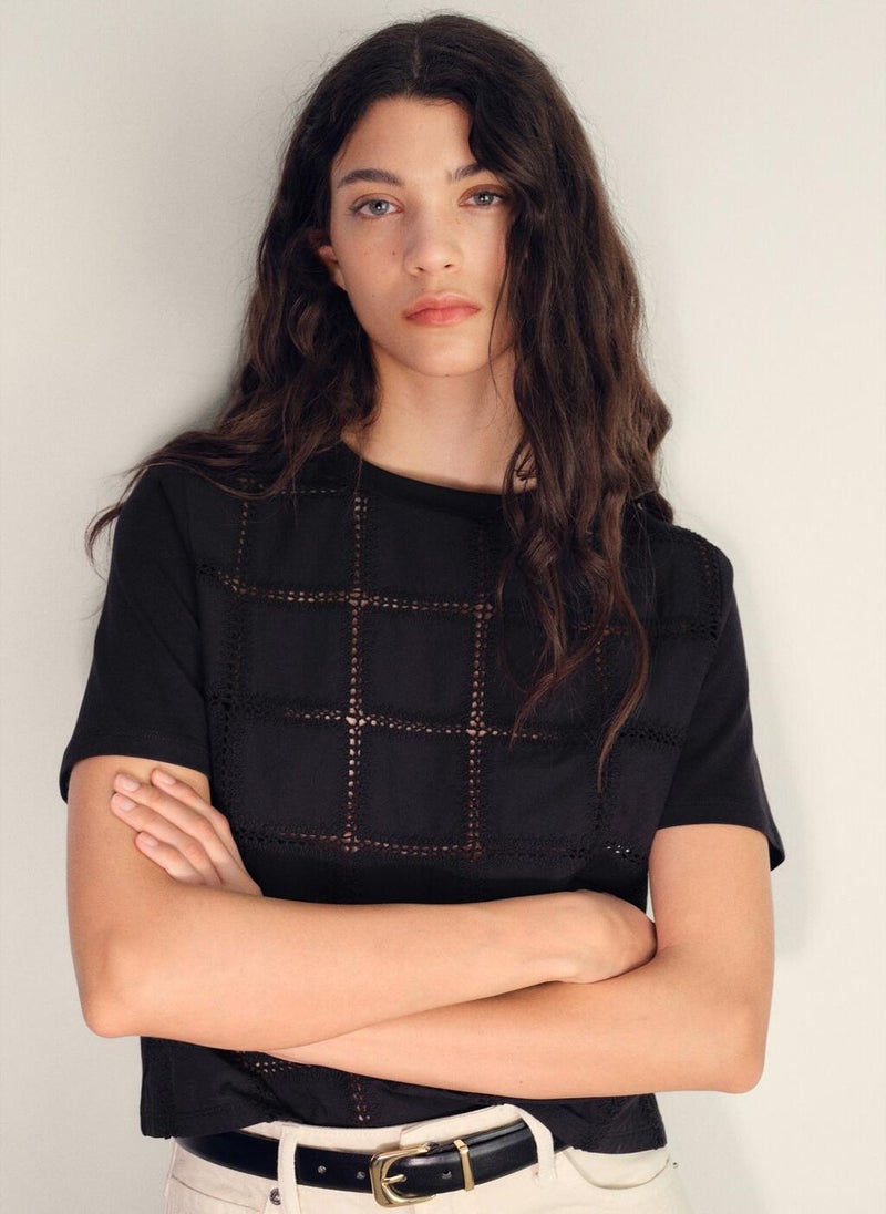 MANGO Contrasting Collar Cotton T-Shirt - Image 3