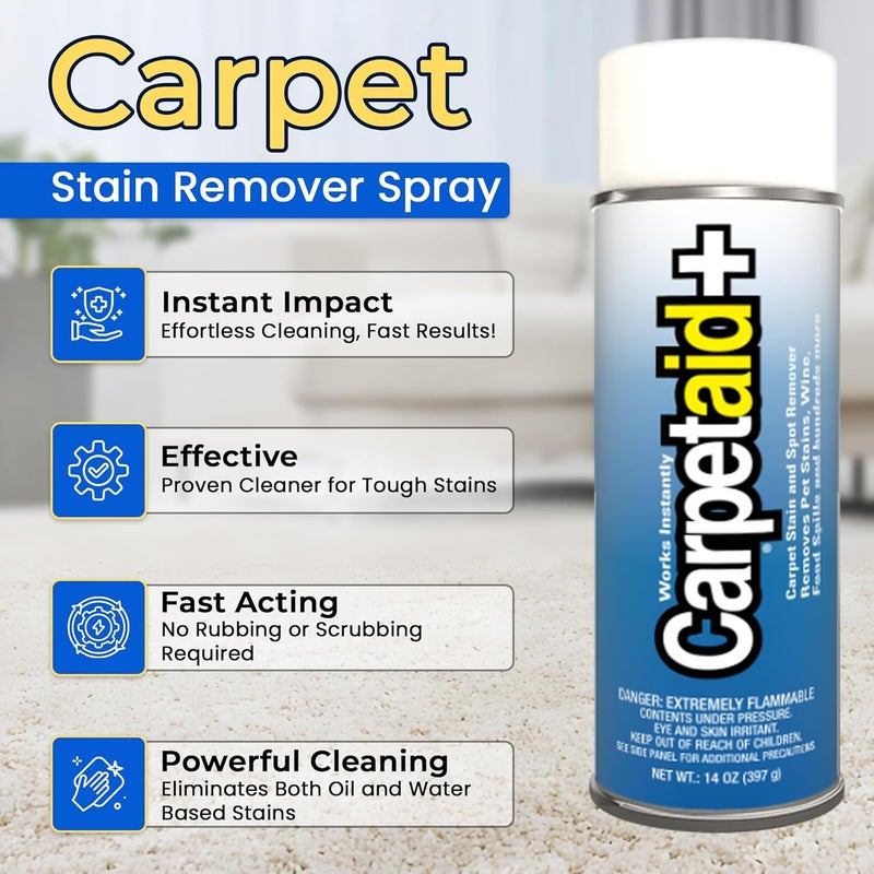 مزيل بقع السجاد Carpet Aid - محلول تنظيف السجاد ومنظف الأثاث للبقع العنيدة مثل آثار الأقدام والأوساخ والزيوت وحوادث الحيوانات الأليفة وانسكابات النبيذ - علبة قابلة لإعادة التدوير 100% (10 أونصة) - Image 1