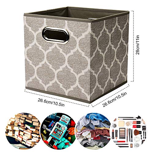 HSDT Decorative Storage Cubes 10.5 x10.5 x 11 Inch Brown Cuibcle Baskets LatticePattern Cloth Storage Cubes Bins Foldable Fabric Storage Boxes Inserts Cube Drawers for Organizer Closet,QY-SC08-6 - Image 5