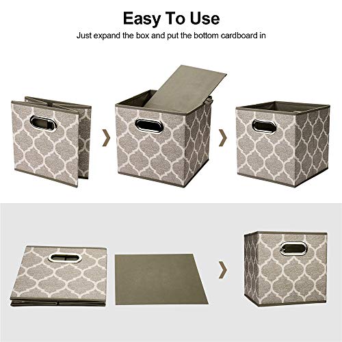 HSDT Decorative Storage Cubes 10.5 x10.5 x 11 Inch Brown Cuibcle Baskets LatticePattern Cloth Storage Cubes Bins Foldable Fabric Storage Boxes Inserts Cube Drawers for Organizer Closet,QY-SC08-6 - Image 4