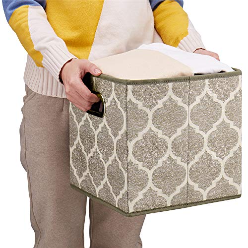 HSDT Decorative Storage Cubes 10.5 x10.5 x 11 Inch Brown Cuibcle Baskets LatticePattern Cloth Storage Cubes Bins Foldable Fabric Storage Boxes Inserts Cube Drawers for Organizer Closet,QY-SC08-6 - Image 2