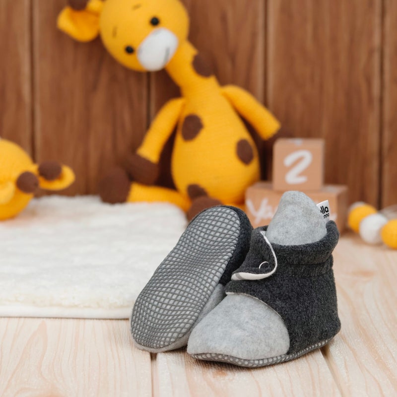 Ella Bonna Polar Baby Slippers, Non-Slip Sole, Organic Cotton Lined, First Step Home Slippers, Gray Anthracite - Image 5