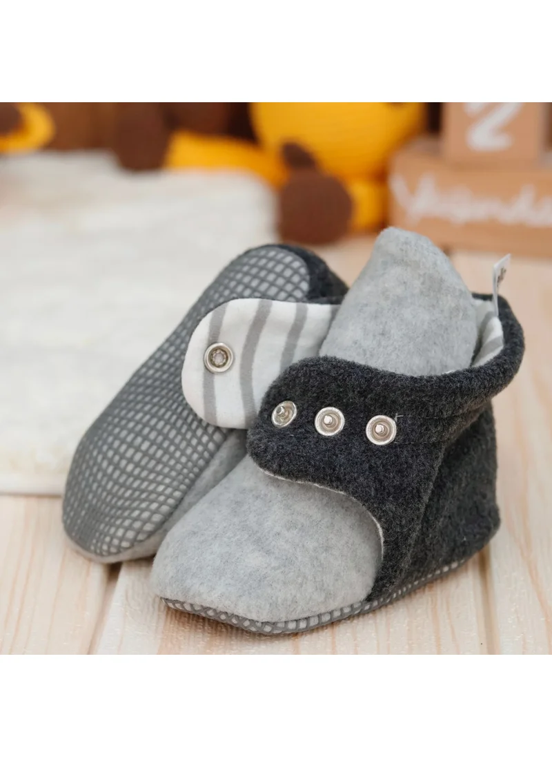 Ella Bonna Polar Baby Slippers, Non-Slip Sole, Organic Cotton Lined, First Step Home Slippers, Gray Anthracite