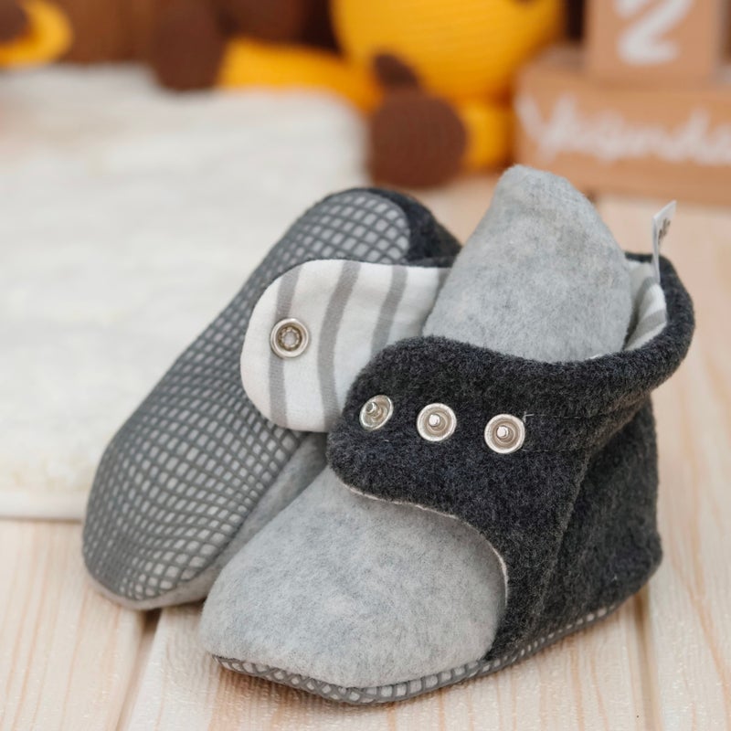 Ella Bonna Polar Baby Slippers, Non-Slip Sole, Organic Cotton Lined, First Step Home Slippers, Gray Anthracite - Image 2