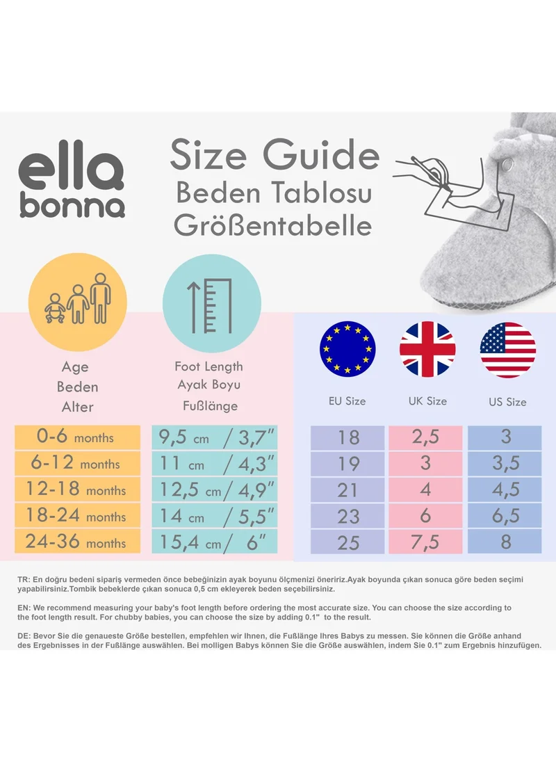 Ella Bonna Polar Baby Slippers, Non-Slip Sole, Organic Cotton Lined, First Step Home Slippers, Gray Anthracite