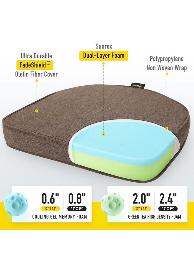 SUNROX Gel Memory Foam Chair Cushions, FadeShield Water-, Stain-Resistant Durable Reversible Seat Cushion Pads with Ties for Indoor/Outdoor Kitchen Dining Office, 19"x19", Set of 4, Heather Chestnut - Image 2