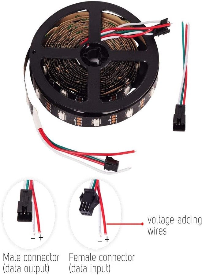 LightingKart شريط إضاءة LED من LightingKart طراز WS2812B - طوله 16.4 قدم، 300 بكسل، لون الأحلام، غير مقاوم للماء، لشاشات/جدران LED (5 أمتار) - Image 2