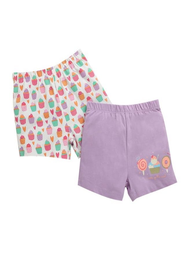 BUMZEE شورتات قطنية قصيرة للركبة للبنات من بامزي، لون أبيض ولافندر، عبوة من قطعتين، مقاس 12-18 شهرًا (Peb10439D-wht) - Image 1