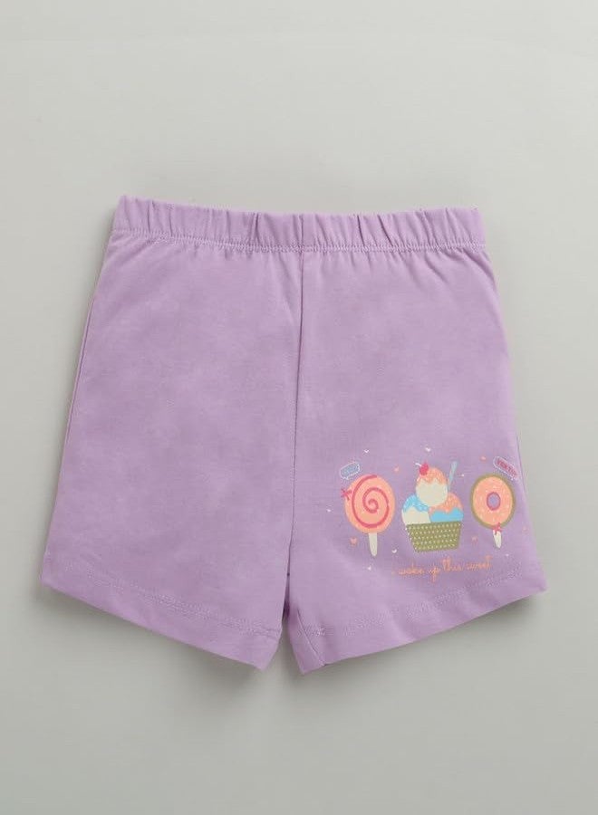 BUMZEE شورتات قطنية قصيرة للركبة للبنات من بامزي، لون أبيض ولافندر، عبوة من قطعتين، مقاس 12-18 شهرًا (Peb10439D-wht) - Image 2