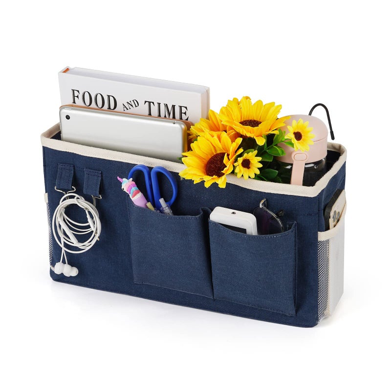 Loghot Bedside Caddy/Bedside Storage Bag Hanging Organizer For Bunk And Hospital Beds Dorm Rooms Bed Rails Can Be Placed Glasses Books Mobile Phones Keys (Navy Blue) - Image 1