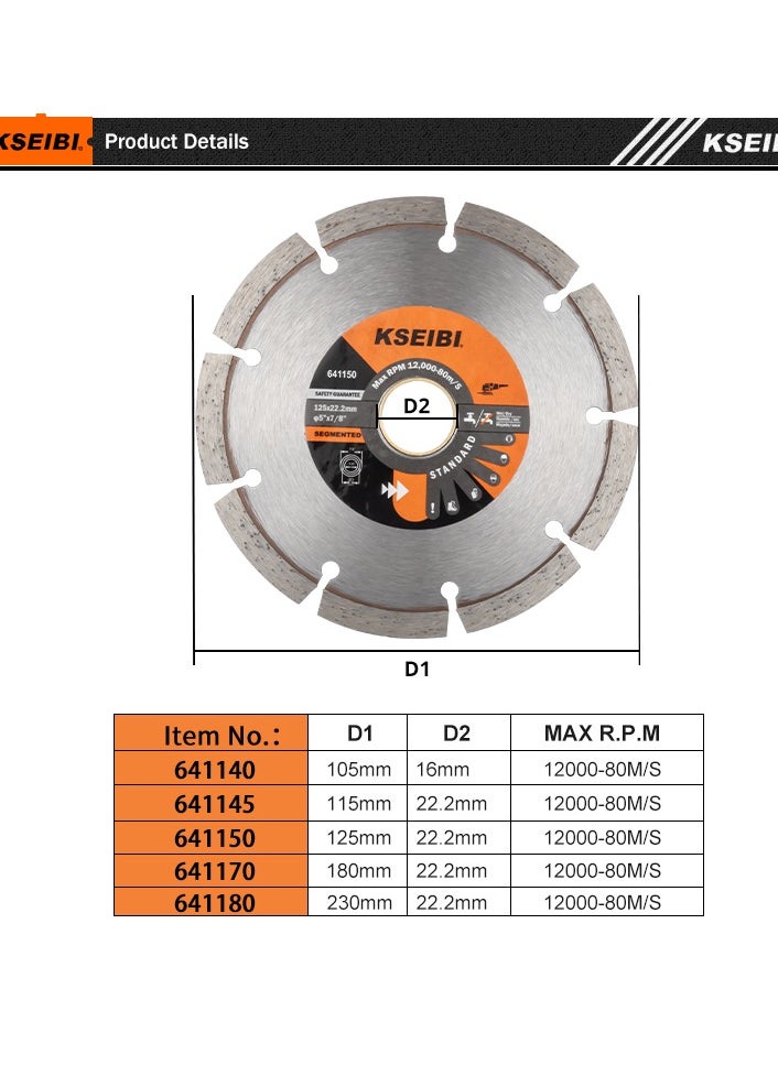 KSEIBI - Sintered Diamond Discs Segmented, Angle Grinder Saw Blade, Purpose Dry or Wet Cutting Disc for Brick, Block, Concrete, Stone, Porcelain ,Ceramic,Tile, Granite, Glass, Grinding and Polishing - Image 1