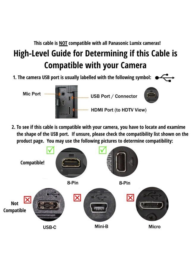 ienza Replacement USB PC Mac Photo Picture Transfer and Charger Cable Cord DMW-USBC1 for Panasonic Lumix Camera DMC-G7 ZS40 ZS50 TS30 SZ3 TZ8 TZ11 TZ15 TZ24 & More (See List of Compatible Models) - Image 2