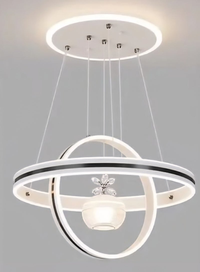 AL THURAYAT Chandelier modern  LED with luxurious design. designed with elegant  rings and soft LED lighting in 3 colors giving the place warm and luxurious glow. ideal for the living room and dining room ,with remote control. (White color) - Image 4