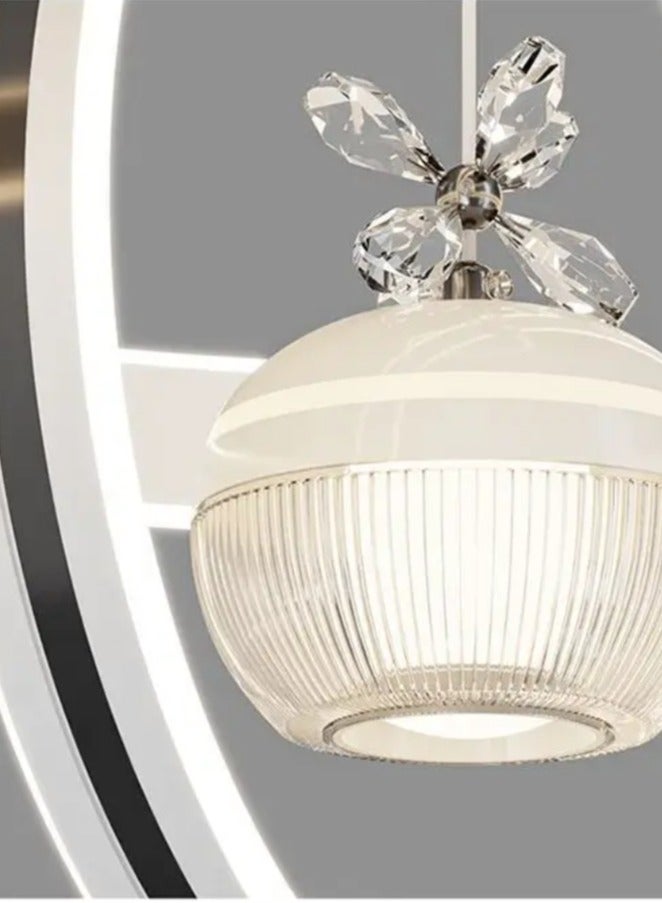 AL THURAYAT Chandelier modern  LED with luxurious design. designed with elegant  rings and soft LED lighting in 3 colors giving the place warm and luxurious glow. ideal for the living room and dining room ,with remote control. (White color) - Image 3