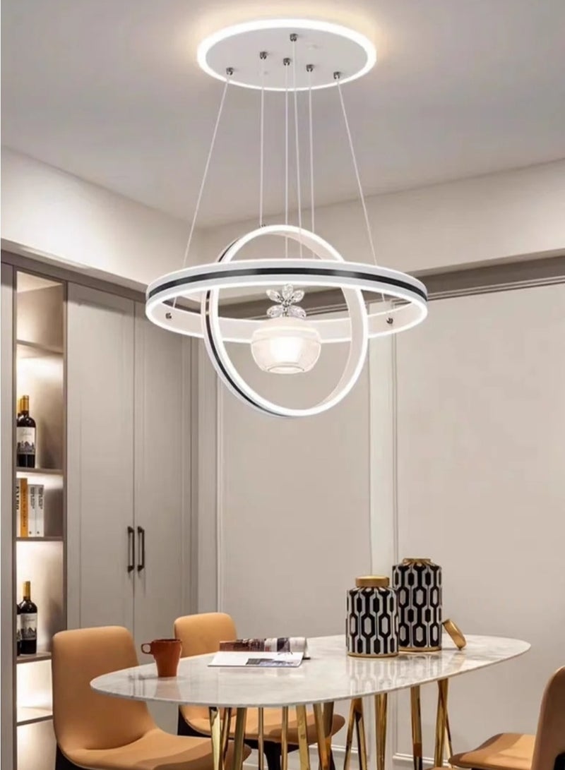 AL THURAYAT Chandelier modern  LED with luxurious design. designed with elegant  rings and soft LED lighting in 3 colors giving the place warm and luxurious glow. ideal for the living room and dining room ,with remote control. (White color) - Image 2