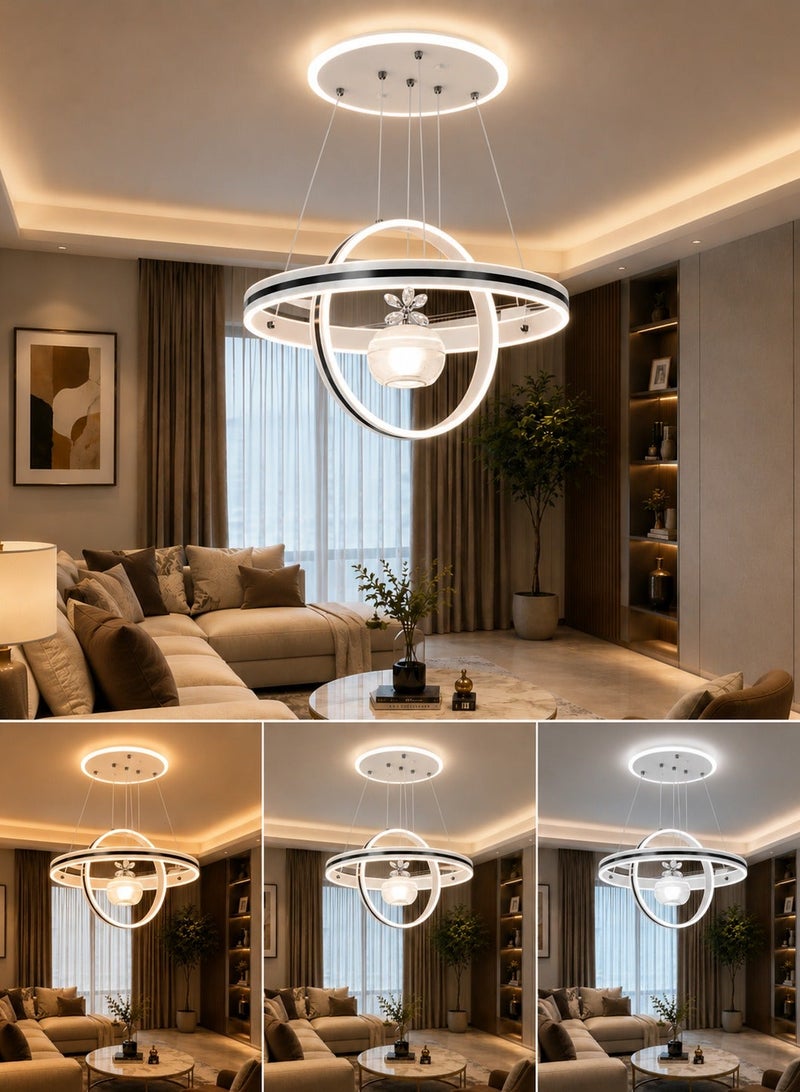 الثريات ثريا بيضاء LED مودرن 50 سم بتصميم حلقات أنيقة – 3 ألوان إضاءة مع ريموت – نجفة سقف للديكور الحديث - Image 2