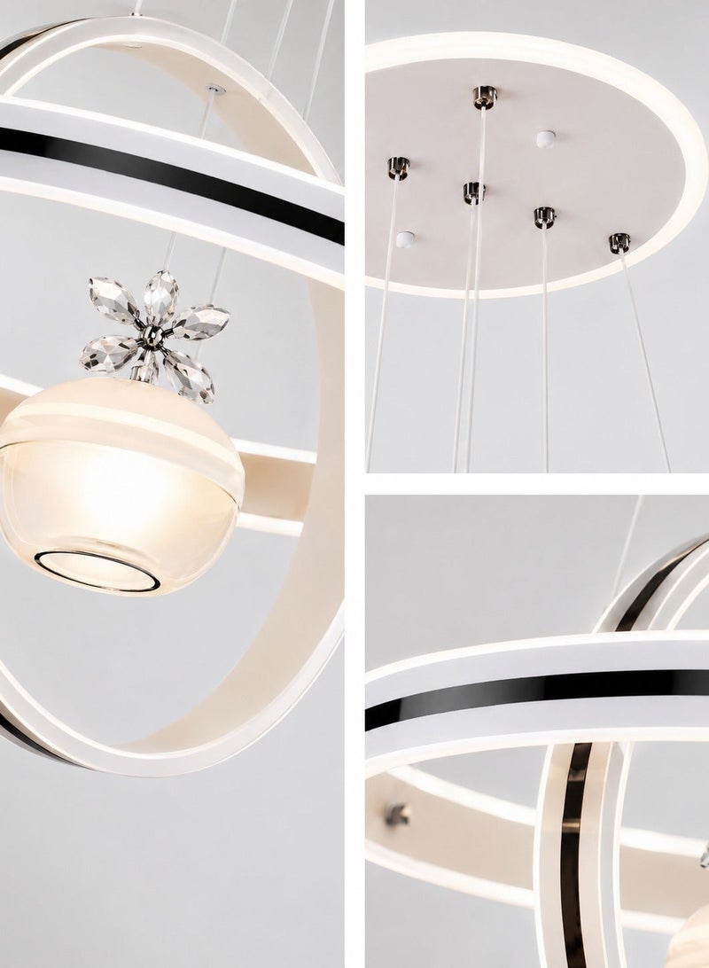 الثريات ثريا بيضاء LED مودرن 50 سم بتصميم حلقات أنيقة – 3 ألوان إضاءة مع ريموت – نجفة سقف للديكور الحديث - Image 4