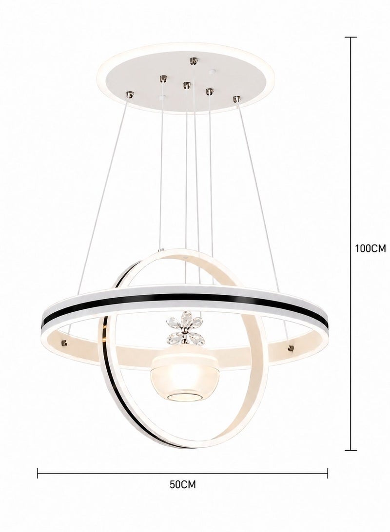 الثريات ثريا بيضاء LED مودرن 50 سم بتصميم حلقات أنيقة – 3 ألوان إضاءة مع ريموت – نجفة سقف للديكور الحديث - Image 5